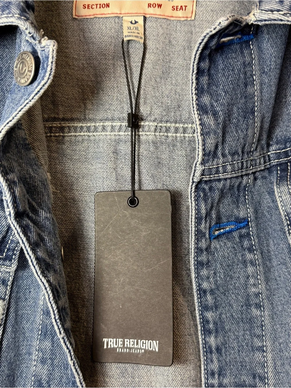 True Religion Light Blue Denim Jacket with Red Logo Patch